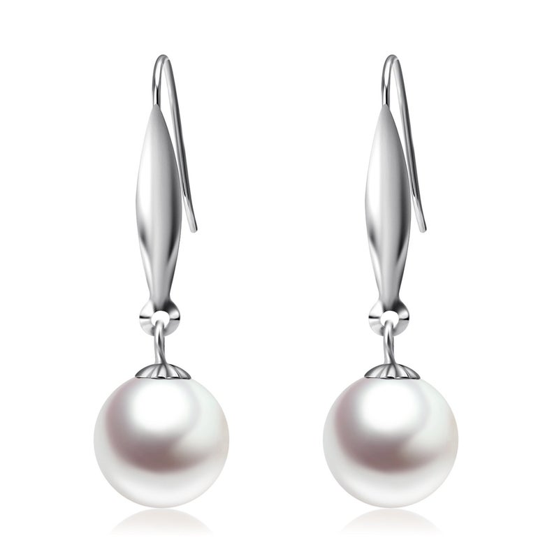 SISGEM 18K Solid White Gold Earrings for Women Real Cultured Freshwater Pearl Dangle Earring, 8mm (white-gold) - Image 1